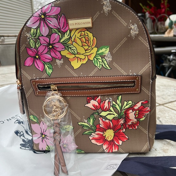 NWT RARE U.S. Polo Assn. Tan Backpack with Floral Accents main image 3